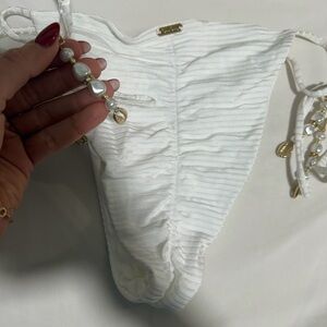 Beach Bunny White Bikini with Gold Beads